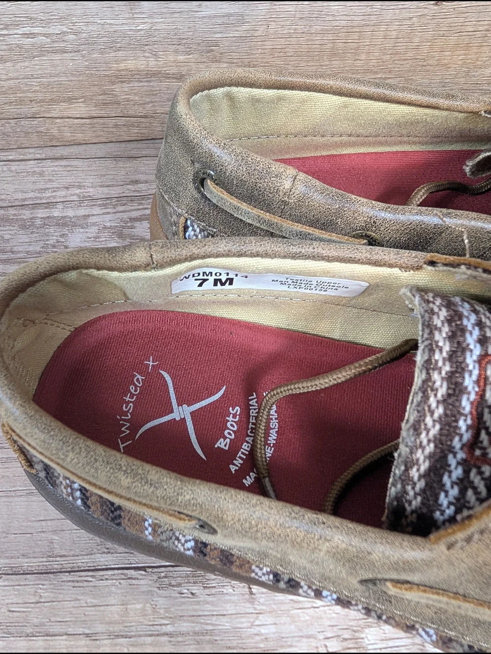 TWISTED X Boots Moc Loafers Womens Size 7 M Brown Woven Toe Lace Up Boat Shoes